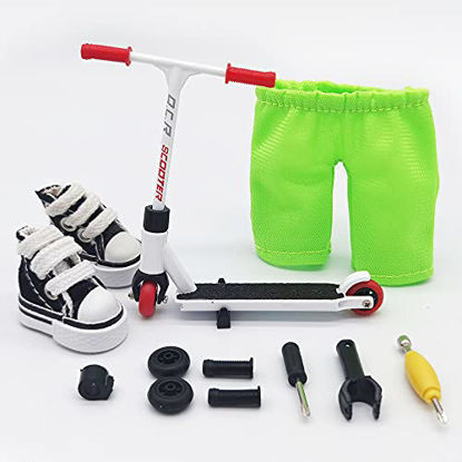 Picture of Mikemeng Finger Scooter with Tools and Shoes Finger Board Accessories for 6+ Years Old Kids Finger Toys- Pack 1 (White Scooter)