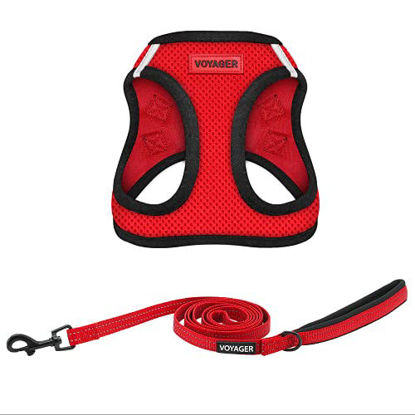 Picture of Voyager Step-in Air All Weather Mesh Harness and Reflective 5 ft Dog Leash with Neoprene Handle for Small, Medium and Large Breed Puppies by Best Pet Supplies - Red Base, S