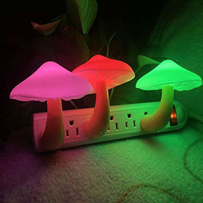 Picture of [ 2 Pack ] UTLK LED Mushroom Night Light Lamp with Dusk to Dawn Sensor,Plug in LED Bed Cute Mushroom Nightlight Night lamp Wall Light Baby Night Lights for Kids Children (Colorful)