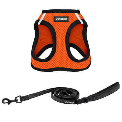 Picture of Voyager Step-in Air All Weather Mesh Harness and Reflective Dog 5 ft Leash Combo with Neoprene Handle, for Small, Medium and Large Breed Puppies by Best Pet Supplies - Orange Base, X-Small