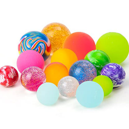 Picture of Pllieay 16 Pack Assorted Colorful Bouncy Balls 4 Kinds and 4 Sizes Bulk Mixed High Bouncing Balls For Kids Party Favors, Prizes, Birthdays Gift (27mm, 32mm, 35mm, 45mm)