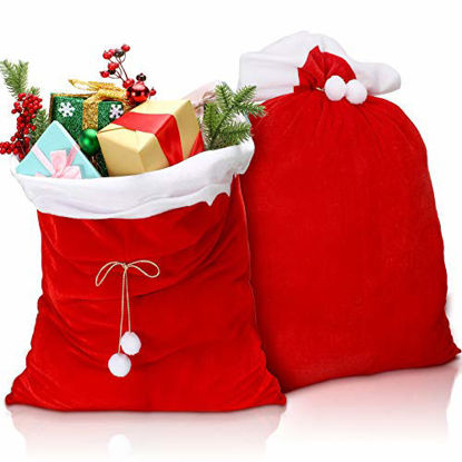 Picture of 2 Pieces Christmas Red Velvet Santa Claus Bags with Drawstring Cord, Extra Large Velvet Santa's Present Sack Bags for Xmas Present Toys, Storage Bags Holiday Party Supply, 19.7 x 27.6 Inches