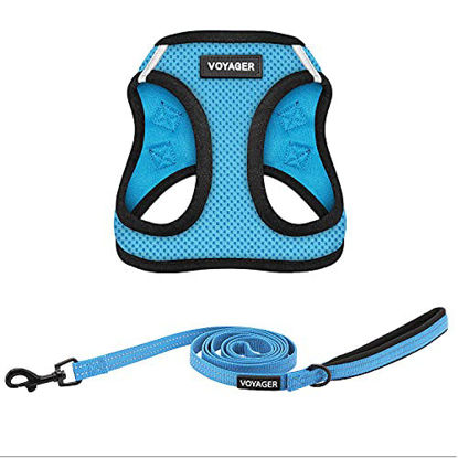 Picture of Voyager Step-in Air All Weather Mesh Harness and Reflective Dog 5 ft Leash Combo with Neoprene Handle, Supports Small, Medium and Large Breed Puppies - Best Pet Supplies - Baby Blue, XXX-Small