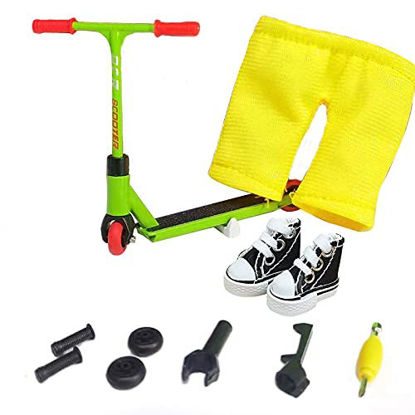 Picture of Mikemeng Finger Scooter with Tools and Shoes Finger Board Accessories for 6+ Years Old Kids Finger Toys- Pack 1 (Green Scooter)