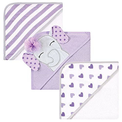 Picture of Hudson Baby Unisex Baby Cotton Rich Hooded Towels, Purple Dots Pretty Elephant, One Size