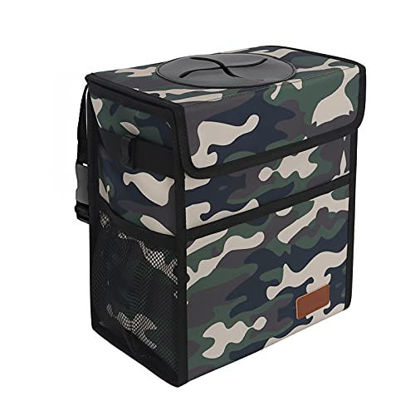 Picture of Car Trash Can with Lid Leak-Proof Car Organizer Waterproof Car Garbage Can Hanging for Headrest Multipurpose Trash Bin for Car - Camouflage