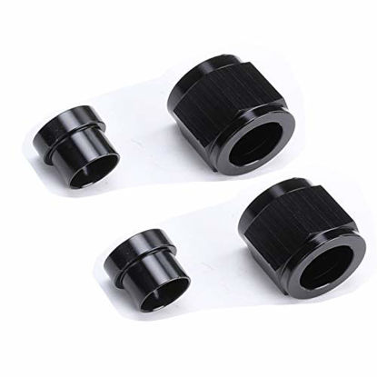 Picture of AC PERFORMANCE Aluminum Hardline Fitting - 6 AN Female Tube Nut and Sleeve For 3/8'' 3/8 inch 9.52mm outer diameter alloy Tube Hose Line Fitting, Black, Pack of 2