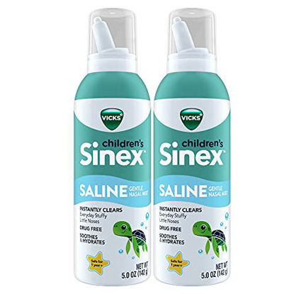 Picture of Vicks Sinex, Children's Saline Nasal Mist, with a Hint of Aloe, Ages 1+, Everyday Stuffy Nose Relief for Kids, Drug-Free, No preservatives, Non-Habit Forming, 2x5 OZ