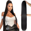 Picture of Fashion Icon Black Ponytail Extensions Straight Drawstring Ponytail Extension Long 24Inch straight Clip in Hair Extensions Ponytail Synthetic Hairpiece for Black Women(Black,5.99 OZ)