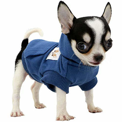 Picture of Lophipets Dog Cotton Hoodies Sweatshirts for Small Dogs Chihuahua Puppy Clothes Cold Weather Coat-Navy/XXS