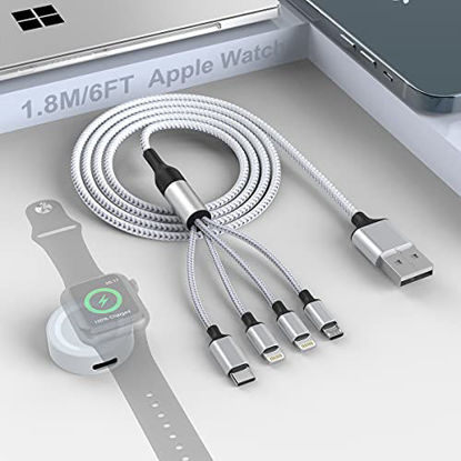 Picture of 1.8M/6Ft Multi 5 in 1 USB Universal Smart Watch Charging Cable,Magnetic Watch Charger+Lightning2+Type C+Micro USB Nylon Braided iPhone Cord Adapter for Apple Watch Series 1-6 SE/Android/Huawei