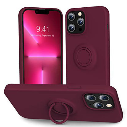 Picture of YEQOO Compatible with iPhone 13 Pro Max Case [Liquid Silione with Kickstand] Soft Microfiber Lining | Anti-Scratch Thickening Gel Rubber Drop Full-Body Protection Cover Case for Women - WineRed