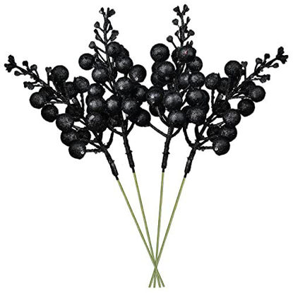 Picture of DearHouse 14 Pack Christmas Glitter Berries Stems, 7.8Inch Artificial Christmas Picks for Christmas Tree Ornaments, DIY Xmas Wreath, Crafts, Holiday and Home Decor (Black)