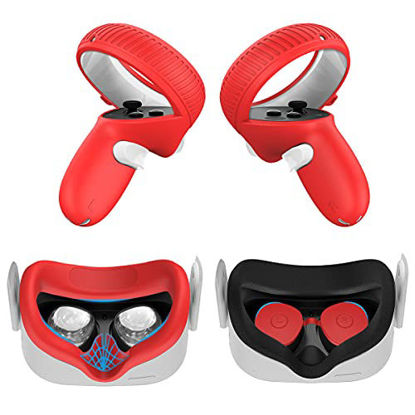 Picture of [3in1] for Oculus Quest 2 Accessories, Quest 2 VR Waterproof Silicone Face Cover Pad Controller Grip Fall Protection Case and Protective Lens Cover Washable, Anti-Leakage Ergonomic Design (Red)
