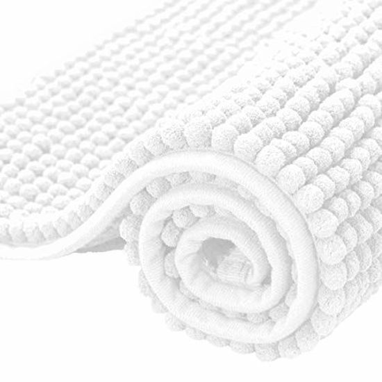 Picture of subrtex Bathroom Rugs Chenille Bath Rug Soft Short Plush Bath Mat Soft Shower Mat Water Absorbent Shower Mat Quick Dry Machine Washable(White,20" x 32")