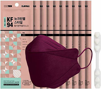 Picture of [RED WINE MASK][CLEAN WELL][10 Pack] ::KF94 Certified:: 4-Layers Face Safety Mask for Adult [Individually Packaged][Made in Korea] + 1 Silicone Ear Saver (White)