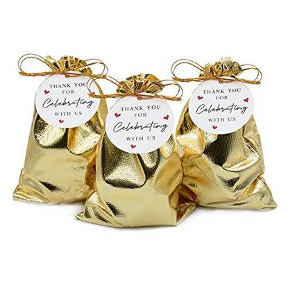 Picture of BEAVOING Pack of 100 4"x 6" Heavy Duty Gold Drawstring Organza Jewelry Pouches Wedding Party Christmas Favor Gift Candy Chocolate Bags (Gold, 4"x 6")