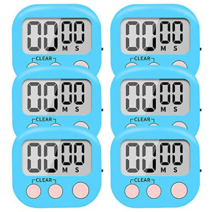 Picture of 6 Pack Small Digital Kitchen Timer Magnetic Back and ON/Off Switch,Minute Second Count Up Countdown (Blue)