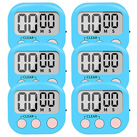 LinkDm 6 Pack Small Digital Kitchen Timer Magnetic Back and On/Off Switch,Minute Second Count Up Countdown
