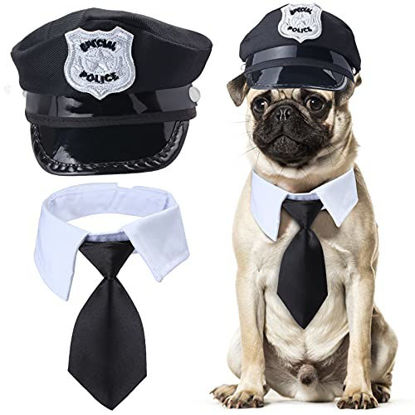 Picture of Yewong 2 Pieces Pet Police Costume Accessory Set Pet Dog Cat Police Hat with Pet Necktie Pet Police Dress Up Kit for Halloween Christmas Cosplay Role Play Party (Set-A)