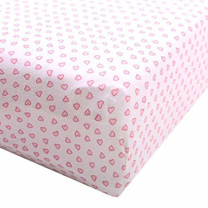 Picture of Big Oshi Fitted Mini Crib Sheet - for Portable Cribs or Mini Cribs - Fits Mattresses up to 3 Inches Deep - Knitted, 100% Cotton, Pink Hearts Pattern