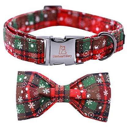 Picture of Lionheart glory Christmas Plaid Dog Collar Adjustable Soft Dog Collar with Bowtie, Pet Gift Dog Collars Bow for Small Medium Large Dogs