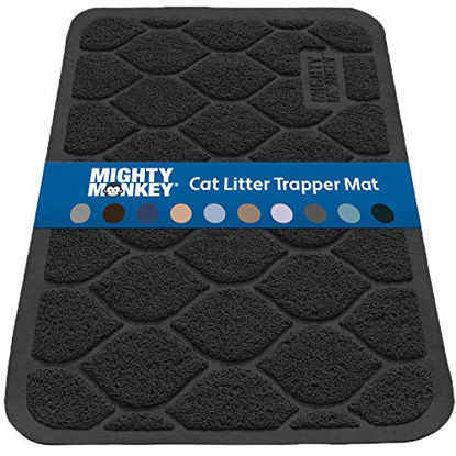 Picture of MIGHTY MONKEY Premium Cat Litter Trapping Mats, Best Scatter Control, Jumbo XL Sizes, 35 x23 inches, Mat Traps Litter, Easy to Clean, Soft on Kitty Paws, Jet Black