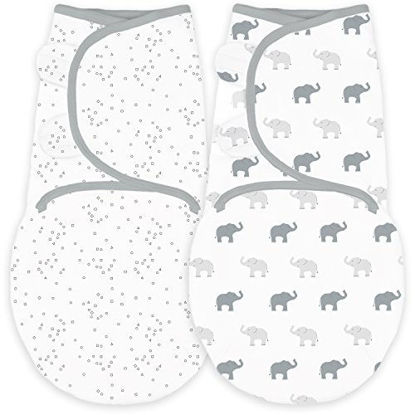 Picture of Amazing Baby Swaddle Blanket with Adjustable Wrap, Set of 2, Tiny Elephants and Confetti, Sterling, Small