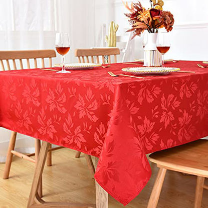 Picture of Romanstile Jacquard Rectangle Table Cloth Floral Pattern Water Resistant Damask Decorative Tablecloths Heavy Weight Fabric Table Cloths for Dinner/Catering/Parties/Events (60x84 inch Red)