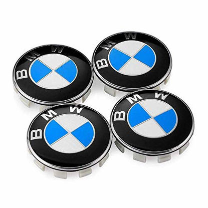 Picture of Peake Moear Set of 4 Pieces 68mm Center Wheel Hub Caps for BMW - Applicable to BMW All Models Wheel Center Caps Emblem (Blue White)