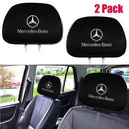 Picture of 2 Pcs MB Logo Car Truck SUV Van Auto Seat Fabric Headrest Covers Set for MB(Gray Black)