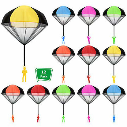 Picture of Skylety 12 Pieces Parachute Toy Parachute Hand Throw Toy Set Tangle Free Throwing Parachute Figures Hand Throw Soldiers Outdoor Flying Toys