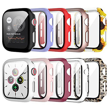 Picture of 10 Pack Apple Watch Case with Tempered Glass Screen Protector for Apple Watch 38mm Series 3/2/1,JZK HD Hard PC Guard Bumper Leopard Sunflower Pattern Protective Cover for iWatch 38mm Accessories