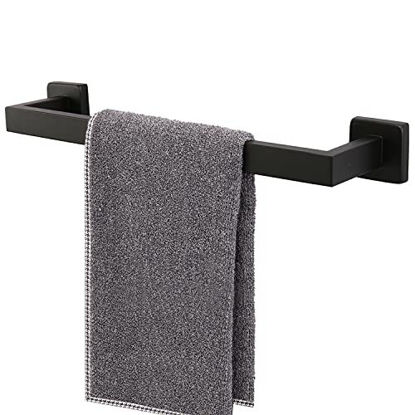 Picture of TocTen Bath Towel Rack - Square Base Thicken SUS304 Stainless Steel Towel Bar for Bathroom, Bathroom Accessories Towel Rod Heavy Duty Wall Mounted Towel Holder. (Black, 12)