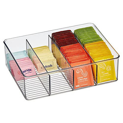 Picture of mDesign Plastic Food Storage Organizer Bin with 4 Divided Compartments for Kitchen Cabinet, Pantry, Shelf to Organize Seasoning Packets, Powder Mixes, Pouches, Tea, Spices, Snacks - Clear