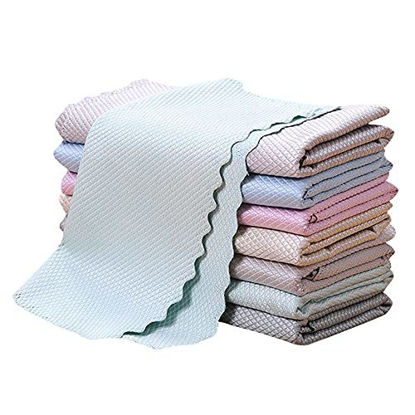Picture of 12 Pack Fish Scale Microfiber Glass Cleaning Cloth & Nanoscale Cleaning ClothBigger Size 15.7x11.8inchEasy Clean Cloth for: Plates, Glass, Stainless Steel, Car Window,Tableware,Cup