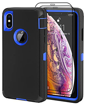 Picture of Qutechwood for iPhone X/XS Case with 2 Screen Protector, Full Body Protection Heavy Duty, Drop-Proof Shockproof 3-Layer Military Grade Cover for Apple iPhone X/XS 5.8"(Black Blue)