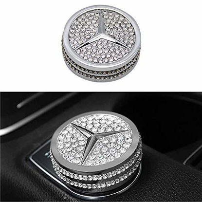 Picture of Shiny Bling Car Interior Accessories Center Control Multimedia Button Emblem Decal Sticker Cover for B-ENZ(Silver)