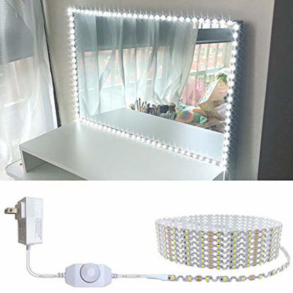 Picture of 13ft/4M Led Vanity Mirror Lights Kit Bendable NO NEED TO CUT Vanity Make-up Mirror Cloakroom Adjustable Flexible Strip Light Table Set with Dimmer and Power Supply Mirror Not Included