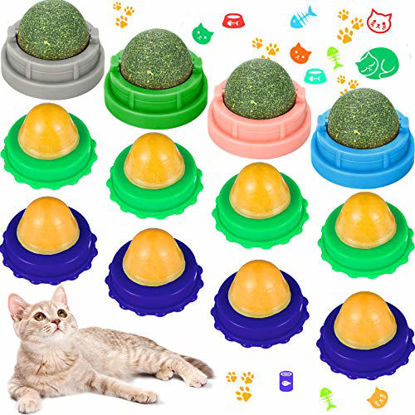 Picture of Skylety 12 Pieces Cat Snacks Candy and Catnip Wall Ball Cat Snack Licking Sugar Ball Cat Treats Healthy Candy Ball Catnip Candy Kitten Licking Sweet Ball Treats Lickable Candy Cat Edible Chew Toy