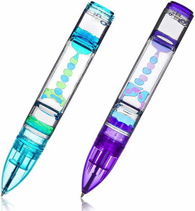 Picture of YUE ACTION Liquid Motion Timer Pen 2 Pack / Liquid Timer Pen / Multi Colored Fidget Pen for Office Desk Toys, Novelty Gifts ,Novelty Toys (Blue+Purple Set)