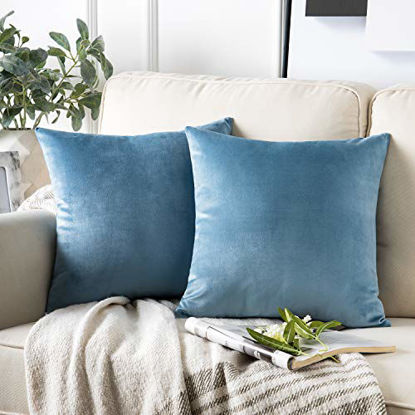 Phantoscope Linen Trimmed Farmhouse Series Decorative Throw Pillow, 18 inch x 18 inch, Light Blue, 1 Pack, Size: 18 x 18