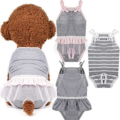 Picture of Frienda 3 Pieces Dog Diaper, Dog Sanitary with Adjustable Strap Suspender Pants, Jumpsuits Suspenders for Girl Dog Teddy Young Corgi French Bulldog Puppy (M)