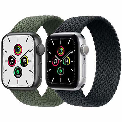 Picture of 2-Pack Solo Loop Strap Compatible with Apple Watch Band 38mm 40mm 41mm,No Clasps No Buckles Stretchable Braided Sport Elastics Replacement Wristband for iWatch Series 7/6/5/3,SE,Green&Charcoal,6#