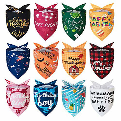 Picture of Yespet Dog Birthday Bandanas for Large Dogs 12 pieces Holidays Wedding Summer Pets Bandana Hawaii Easter Halloween Thanksgiving Independence Christmas Valentine St. Patrick's Day Scarf