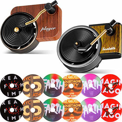 Picture of 2 Pieces Car Retro Record Players Decors Car Fragrance Diffusers Clips in Retro Style Record Player Design, 12 Pieces Aromatherapy Tablets Aromatherapy Replacement Pads Included