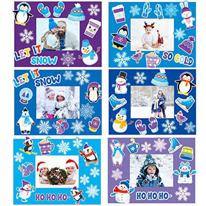 Picture of 30 Packs Winter Craft Kits for Kids, Holiday DIY Picture Frame Craft Snowflake Frozen Penguin Polar Bear Art Party Favor Home Classroom Game Activities