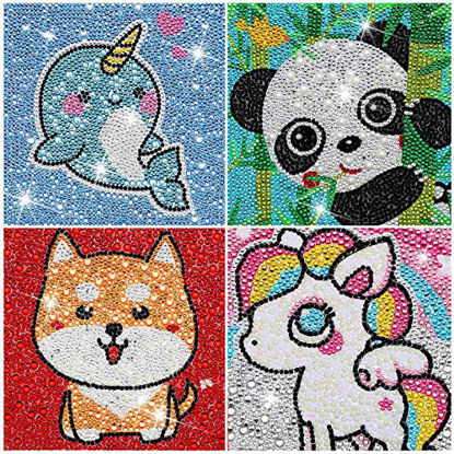 Picture of 4 Pieces 5D Diamond Painting Kit for Kids Full Drill Painting by Number Kits for Beginners DIY Diamond Rhinestone Art Craft Set for Home Office Wall Decor (Cute Style)