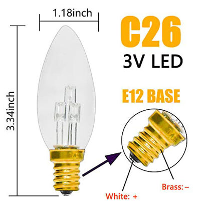 Picture of Goothy 6 Pack C26 LED Replacement Bulbs, 3V Glass Clear Torpedo Tip Light Bulbs, E12 Candelabra Base LED Light Bulbs for 12 Inch Battery Operated LED Window Candles Lamps, Christmas Decorative