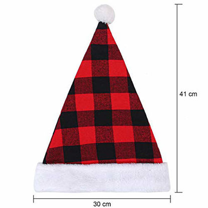 Picture of URATOT 6 Pack Christmas Santa Hat Plaid Santa Hat Luxury Plush Hat for Christmas Costume Party and Holiday Event